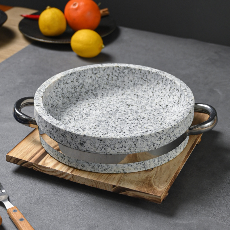Natural stone pot, stone pot, stone bowl, stone plate, stone board cuisine, mixed rice, grilled meat, hot pot, shallow baking tray, thick stone board pot