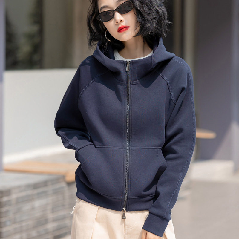 Gray Hooded Sweatshirt Jacket for Women, New Spring and Autumn European Style, Stylish Loose Casual Sports Double Zipper Cardigan Top