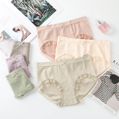 Graphene Moisture-Conducting Naked Ammonia Size-Free Seamless Breathable Lace Mid-waist Solid Color Women's Briefs Underwear for Women