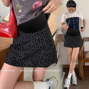 in stock Pregnant Women 2024 Summer New Korean Style High Waist Wave Dot A- line Skirt Small All-match Sweet Short Skirt