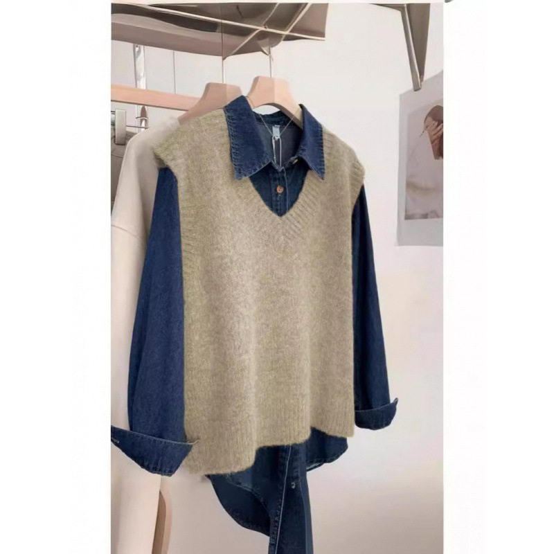 Corea del otoño chaleco de punto para mujeres 2025 nuevo estilo universitario camiseta de punto de cuello V suéter chaleco de mujer plegado con hombros