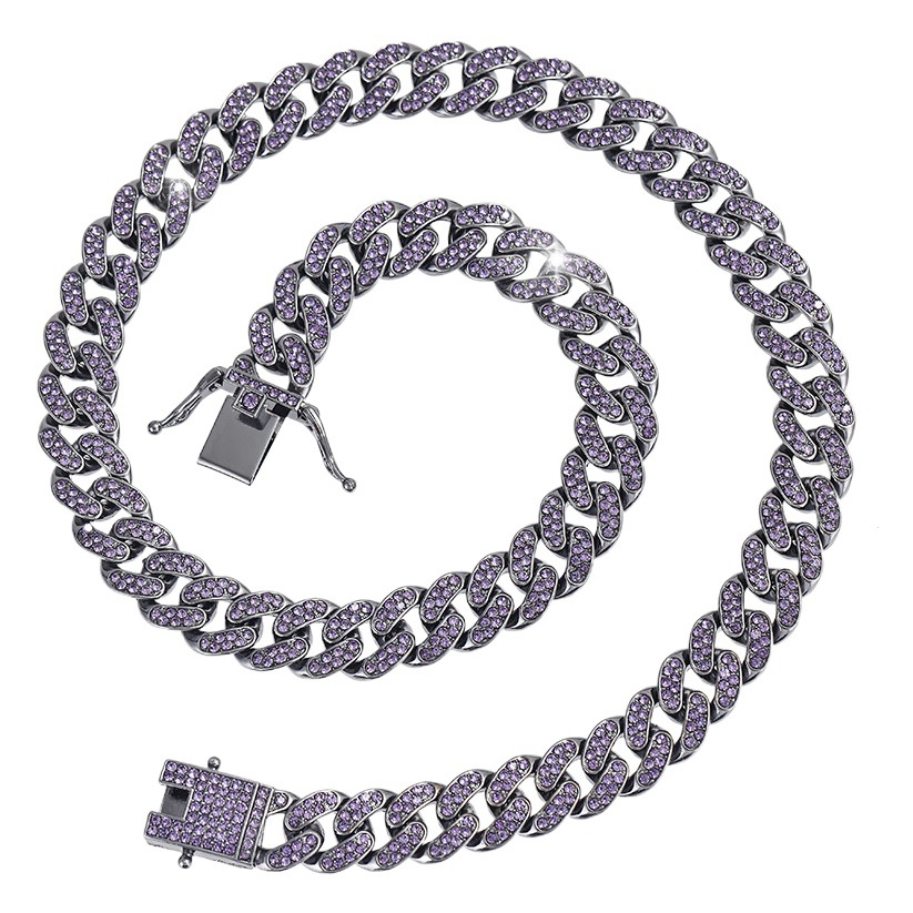 Personalidad europea y americana nuevo estilo aleación retro lleno de diamantes pulsera púrpura nicho luz lujo fresco brillante hip hop cubano collar image 1