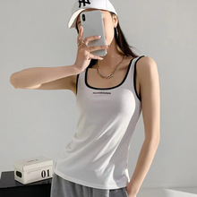 字母螺纹背心无袖T恤2023春夏新款打底内衣时尚可外穿洋气修身款