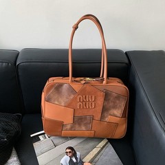 大容量ボウリングバッグレディース高級感小衆中古脇下カバンレトロ本革手提げショルダーバッグビッグバッグ
