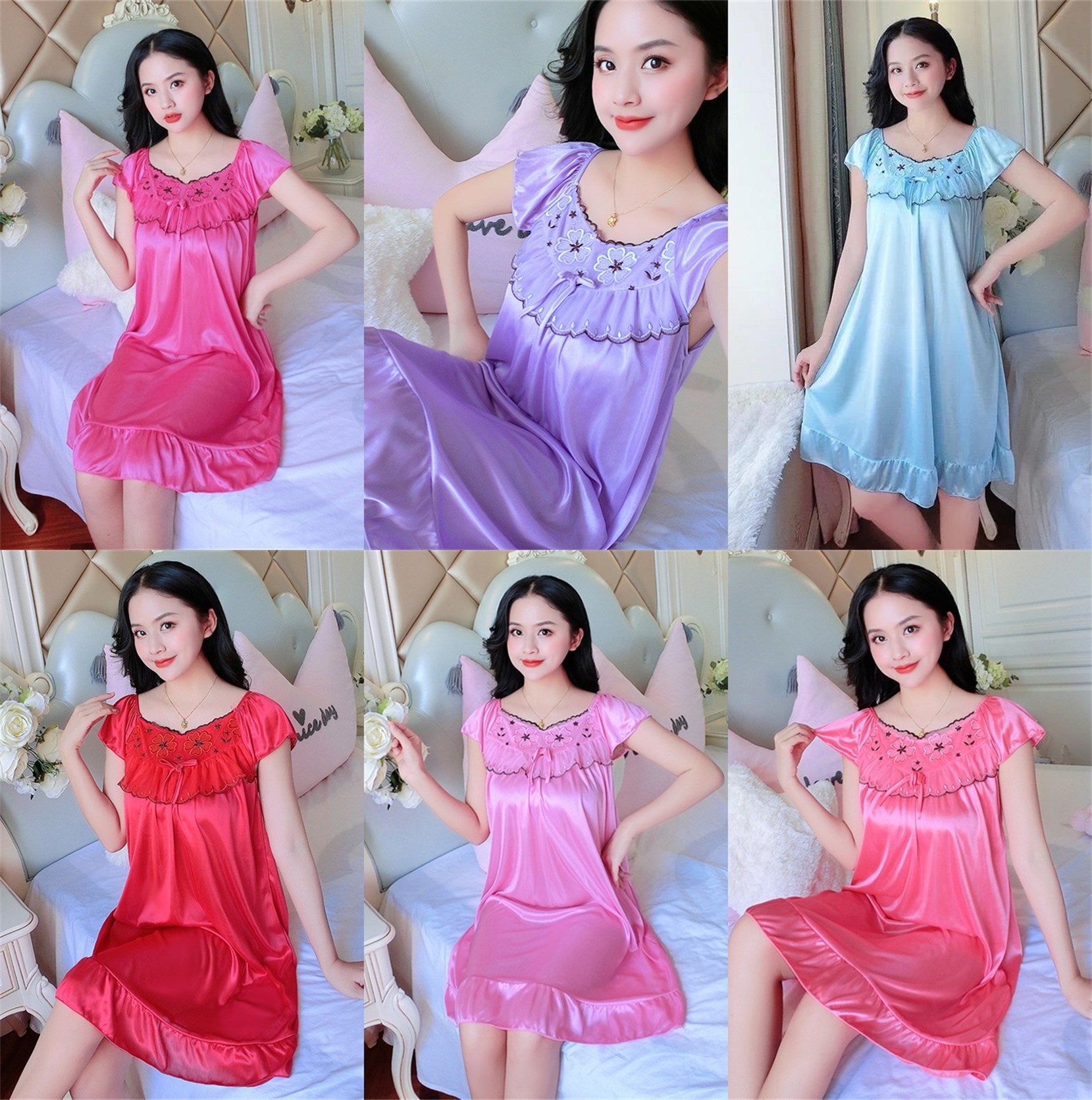 2023 verano camisón de seda de hielo de las mujeres de seda de hielo sedoso de encaje sexy suave cómodo pijamas desgaste del hogar al por mayor