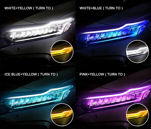 New daytime running light, ultra-thin light guide, two-color flow light, car decorative light, white and yellow turn signal light guide