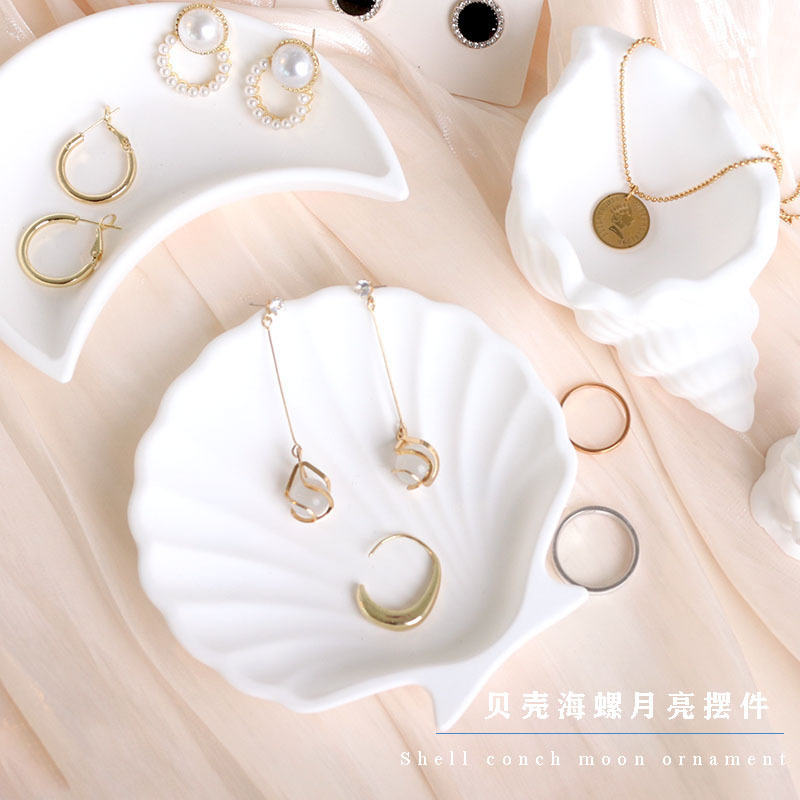 Ins Style White Shell Conch Small Plate Photo Props Storage Plate Jewelry Photography Background Decorative Ornaments
