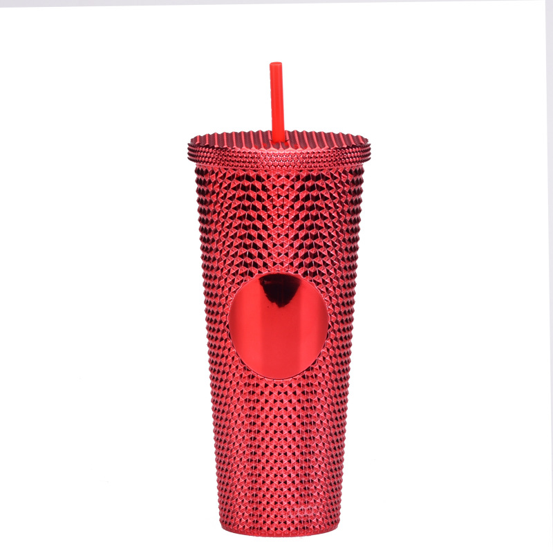 二層プラスチックストローカップ大容量クリエイティブ 710 ミリリットルドリアンカップハンドカップ発光変色レインボーグラデーションカップ|undefined