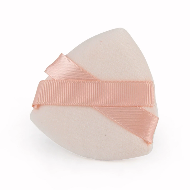Triangular Powder Puff Sponge, Ribbon Grip, Soft Velvet, Multi-Color (2–Box/OPP Options)