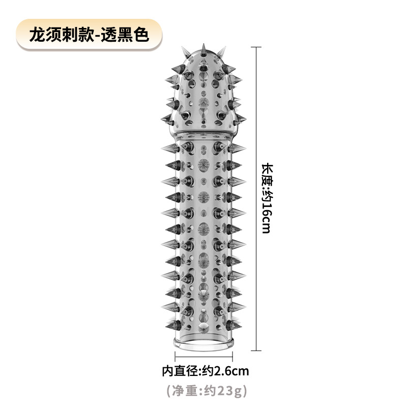 Dragon Whisker Spike Textured Penis Sleeve, TPE Wolf-Tooth Condom Extender, Transparent Black — detail image 13