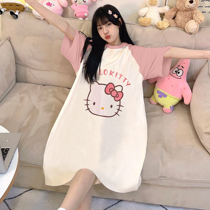 Cross-Border Foreign Trade Nightgown for Women Summer Cartoon Pacha Dog Short-Sleeved Mid-Length Skirt Sweet and Cute Style Can Be Worn Outside Home Clothes Cross-Border Foreign Trade Nightgown for Women Summer Cartoon Pacha Dog Short-Sleeved Mid-Length Skirt Sweet and Cute Style Can Be Worn Outside Home Clothes