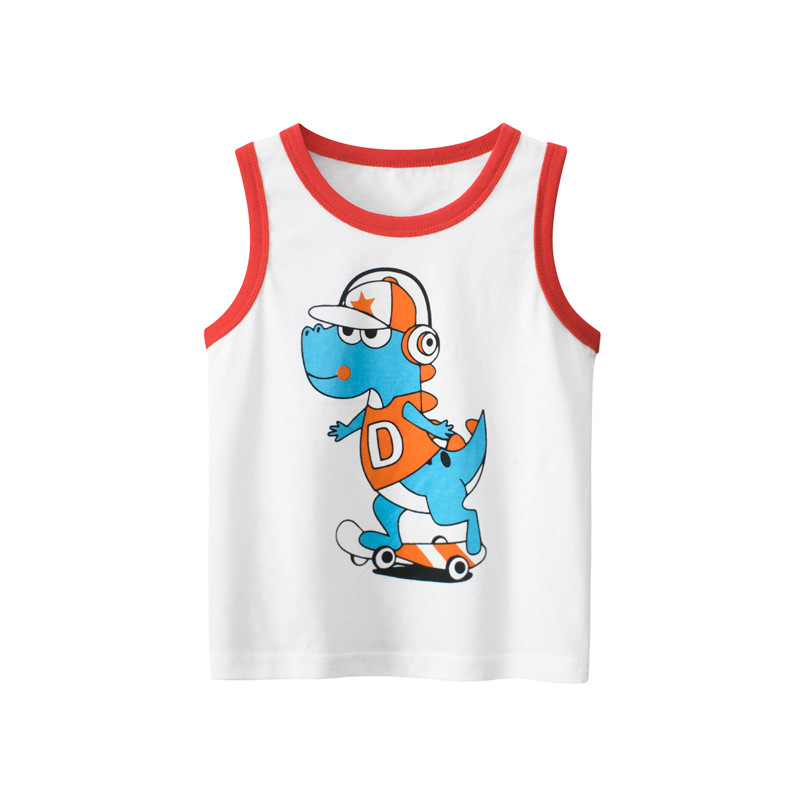 27kids ropa de verano para niños nuevo chaleco para niños dibujos animados dinosaurio ropa para bebés ropa sin mangas fuente de Douyin
