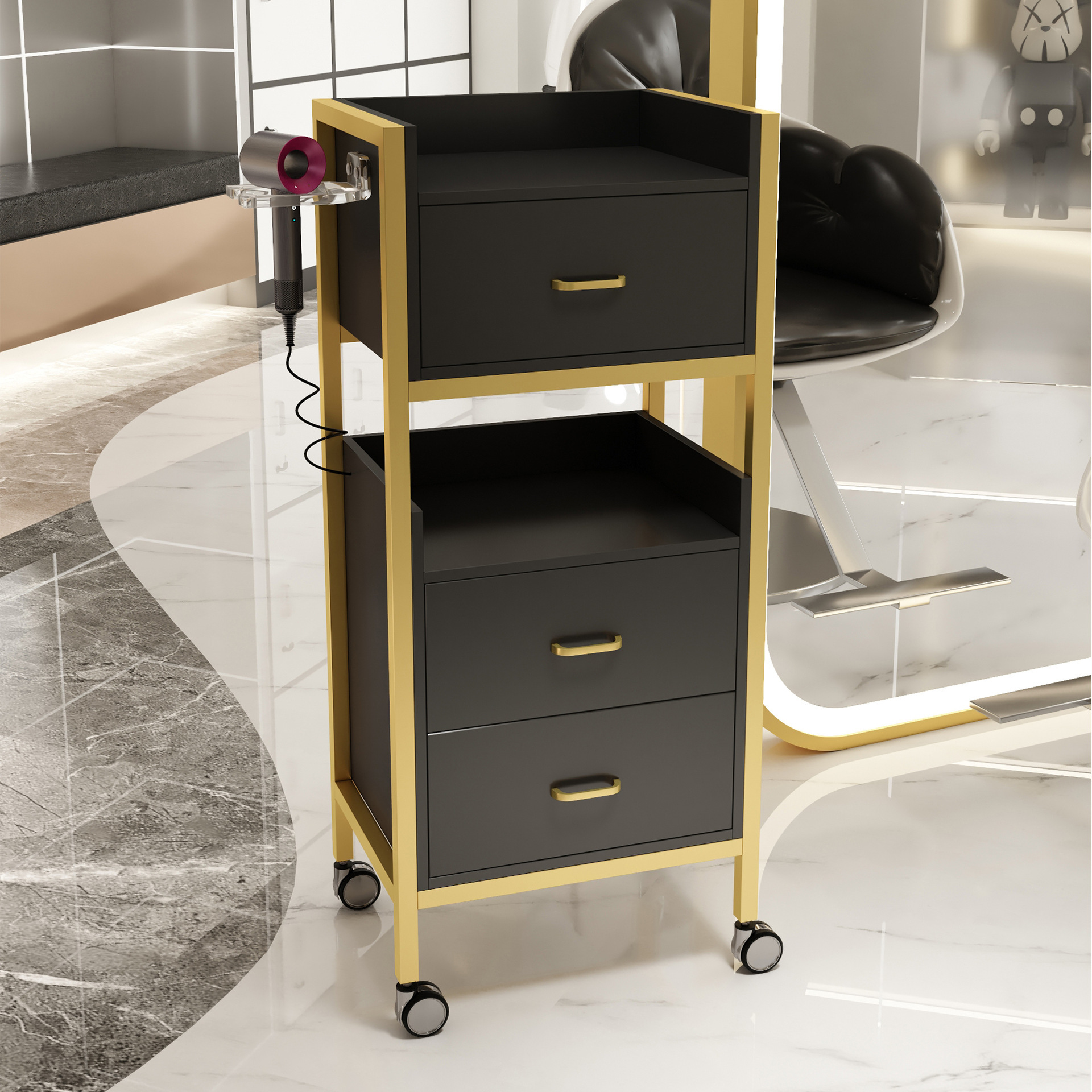 Barbería gabinete salón de peluquería tablero de herramientas barbería tablero de herramientas tablero de corte de pelo gabinete multifuncional estante carro pequeño