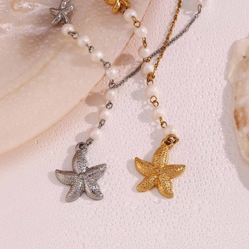 Starfish Pearl Pendant Stainless Steel Necklace