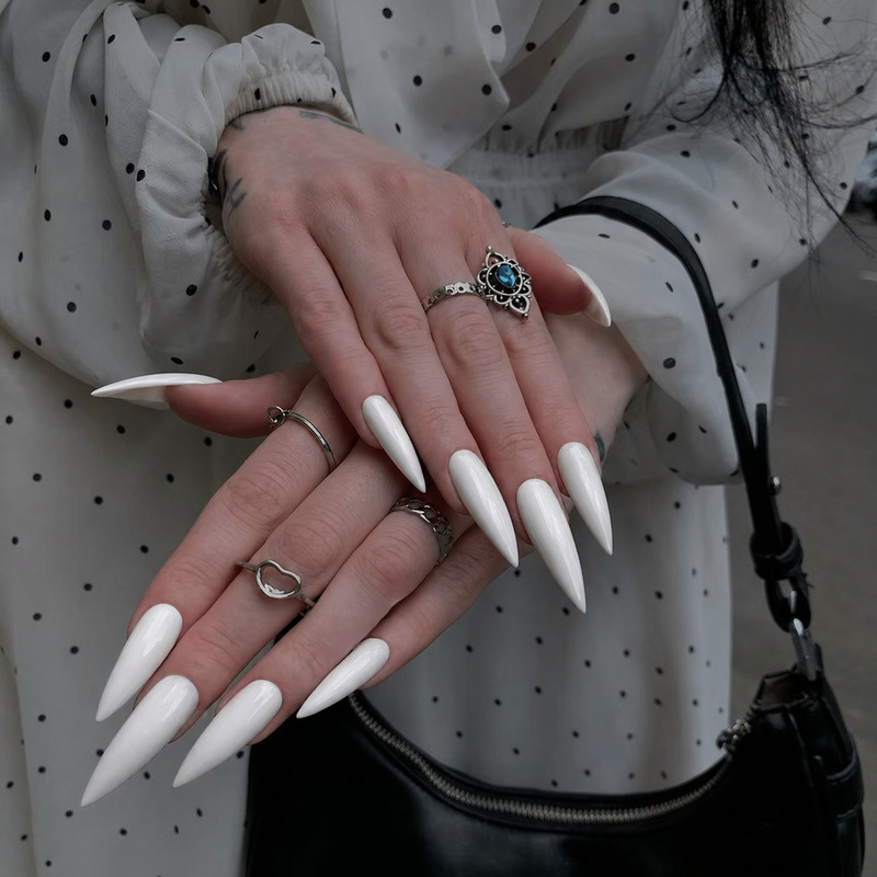 CS-309 Long Pointed Off-White False Nails Artistic Pointed White High-Grade Elegant 24-Piece Wearable Nails Wholesale CS-309 Long Pointed Off-White False Nails Artistic Pointed White High-Grade Elegant 24-Piece Wearable Nails Wholesale