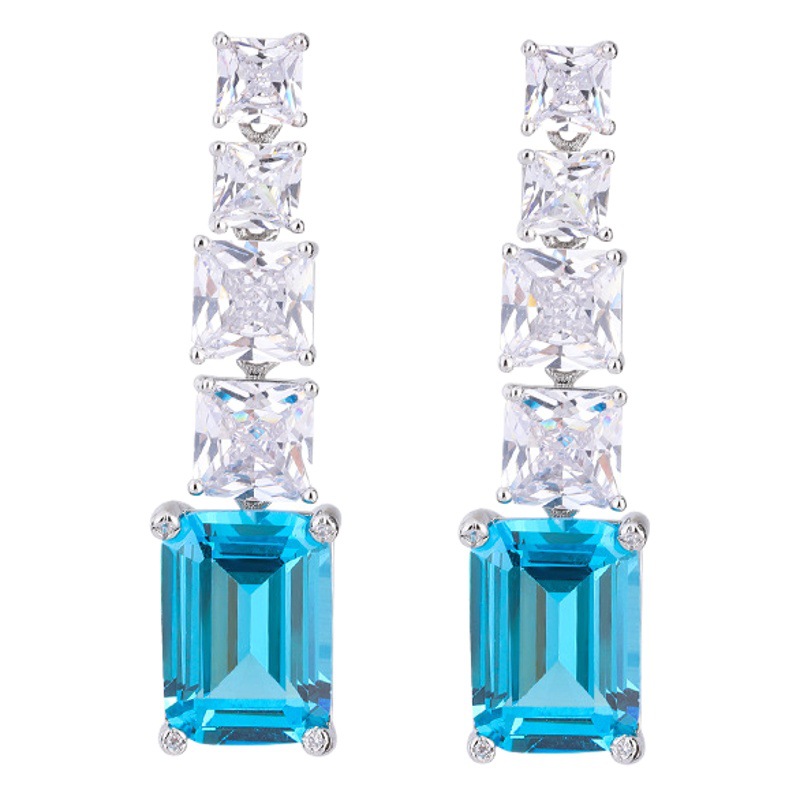 Zhuang Sheng joyas fondo de cobre chapado en oro de moda europea y americana colorido tesoro simulación azul marino tesoro amarillo diamante pendientes grandes piedra principal 10*16