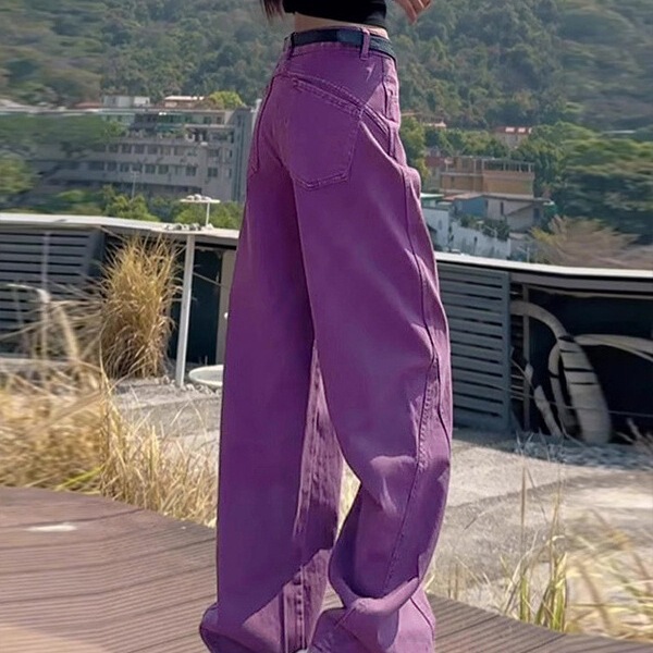 Purple Wide-Leg Jeans for Women, Spring and Autumn New American Retro Versatile Plus-Size Loose Casual Straight Pants Purple Wide-Leg Jeans for Women, Spring and Autumn New American Retro Versatile Plus-Size Loose Casual Straight Pants