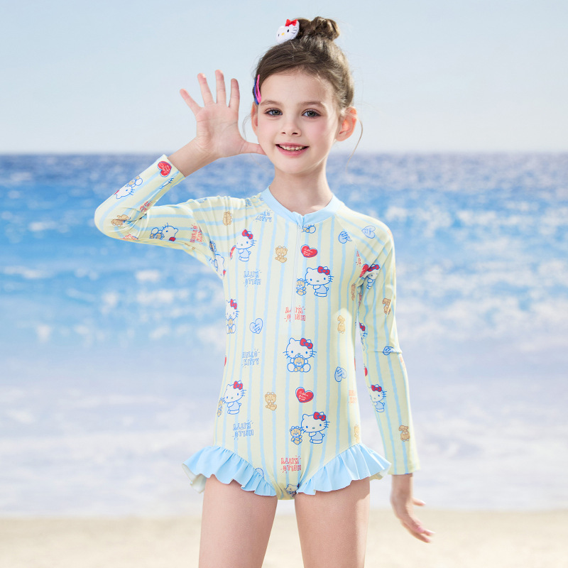 ハローキティ子供水着女の子 2025 新しいワンピース長袖日焼け止め速乾性女の子水着ベビー|undefined