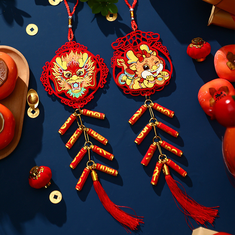 New Year 2025 Year of the Snake New Year Firecracker Pendant Spring Festival Tv Background Wall Scene Decoration Arrangement Blessing Character Pendant