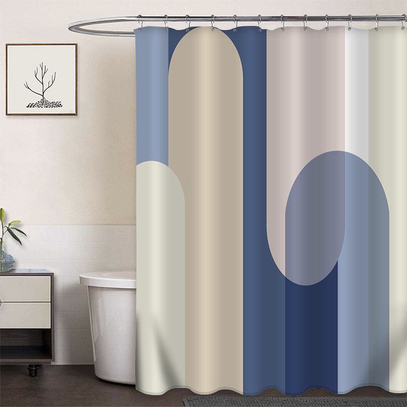 Cortina de ducha de poliéster impresa con hebilla de cortina de ducha de plástico baño cuarto de baño cortina de partición impermeable a prueba de moho
