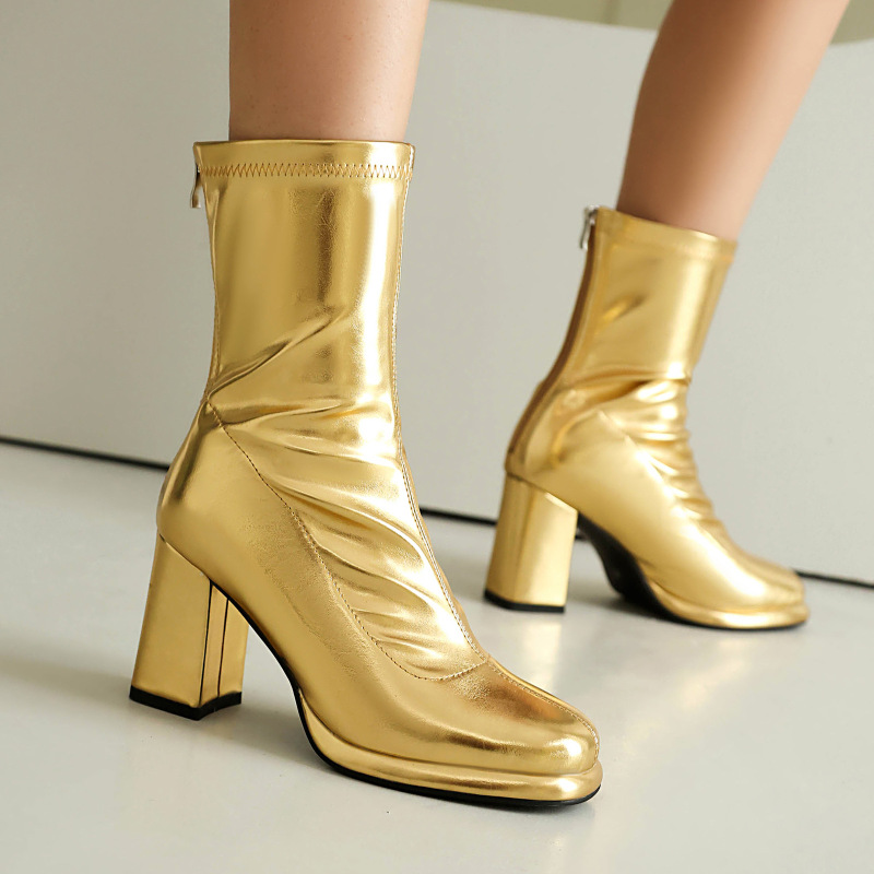 Cross-Border Supply 2024 New Fashion High-Heeled Women's Shoes 40-48 Large Size Elegant Versatile Low-Cut Martin Boots for Women