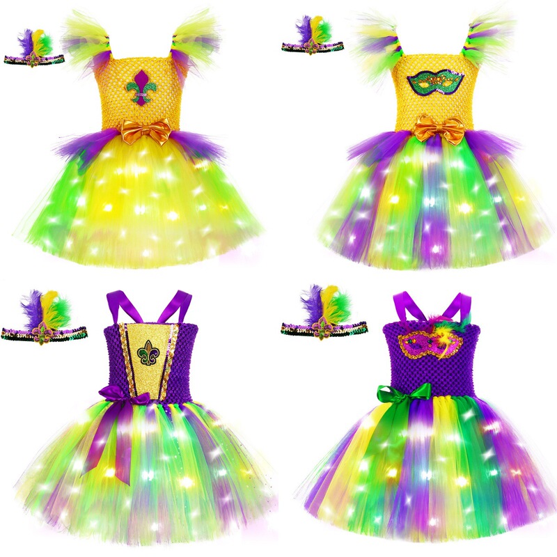 Amazon Girls Led Skirt Children's Masquerade Ball Gown Festival Light Dot Skirt Carnival Handmade Skirt Tum Tum Skirt