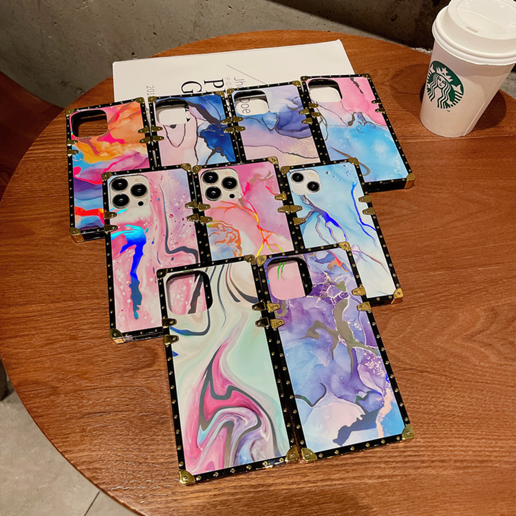 Neu iPhone 15 Promax Trendy Brand Square Shell Laser Marble Apple 13 Anti-Drop-Schutzhülle_voghion.com