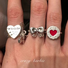 银色爱心蝴蝶结戒指女小众设计感个性独特指环简约独特叠戴食指戒