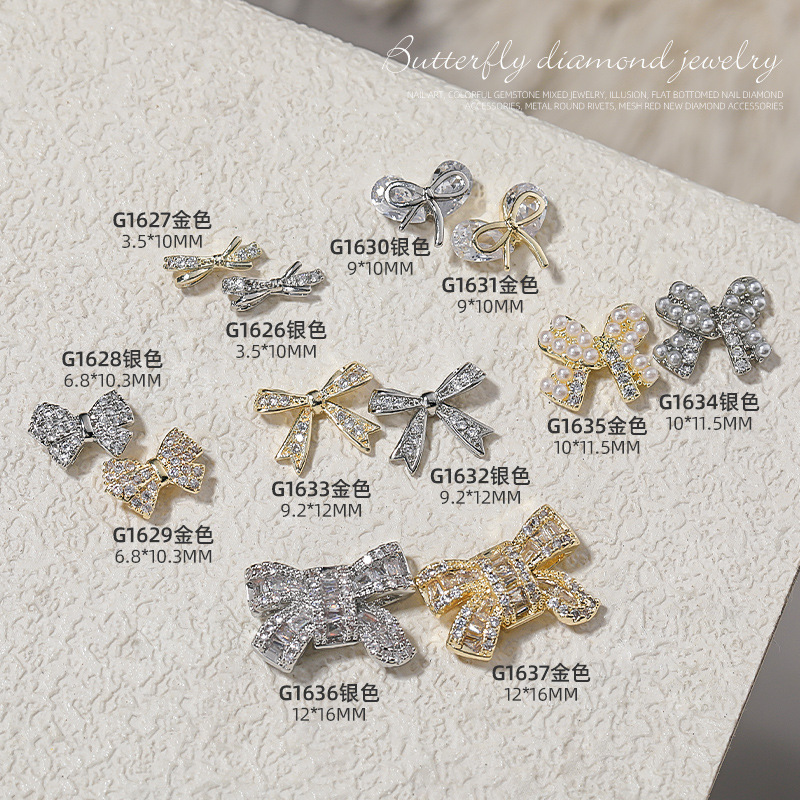 Accesorios para decoración de uñas, lazo brillante de circonita, ultra brillante, lujo ligero, decoraciones de diamantes de imitación para uñas con perlas tridimensionales, nuevo estilo transfronterizo