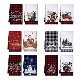 跨境货源超细纤维圣诞老人节日雪人3D印花毛巾厨房吸洗手巾洗脸巾