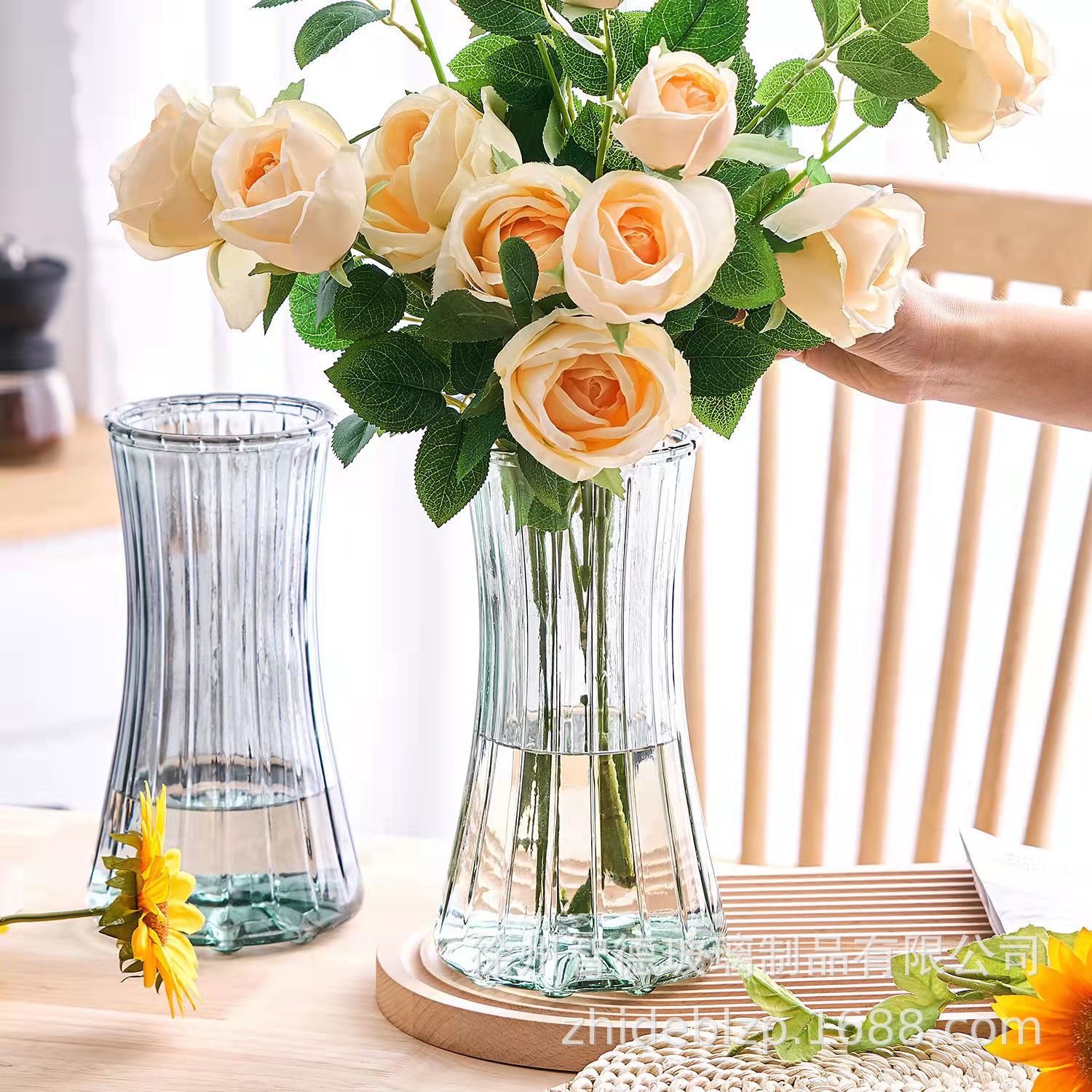 Luz al por mayor lujo creativo oro florero flores arreglo floral Rosa bambú rico rábano verde hidropónico decoración de escritorio