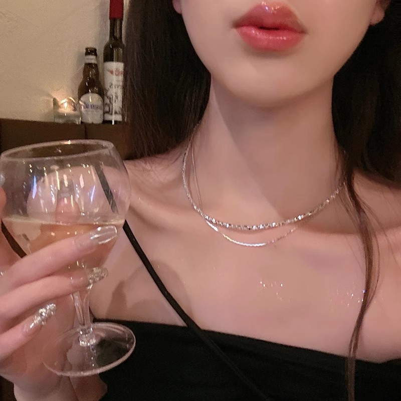 더블 레이어 파인 글리터 스택 쇄골 체인