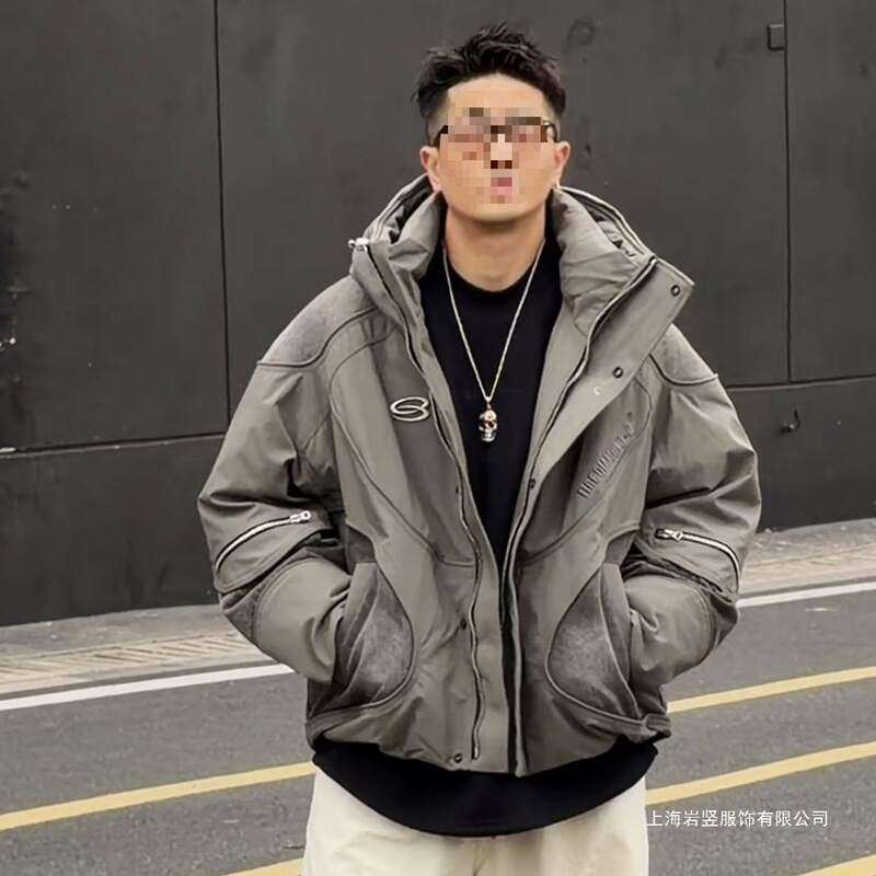 2025 Trendy Workwear Brand Men's Hooded down Jacket, Loose and Stylish Designer Style, Warm and Cold-Resistant Functional Windbreaker