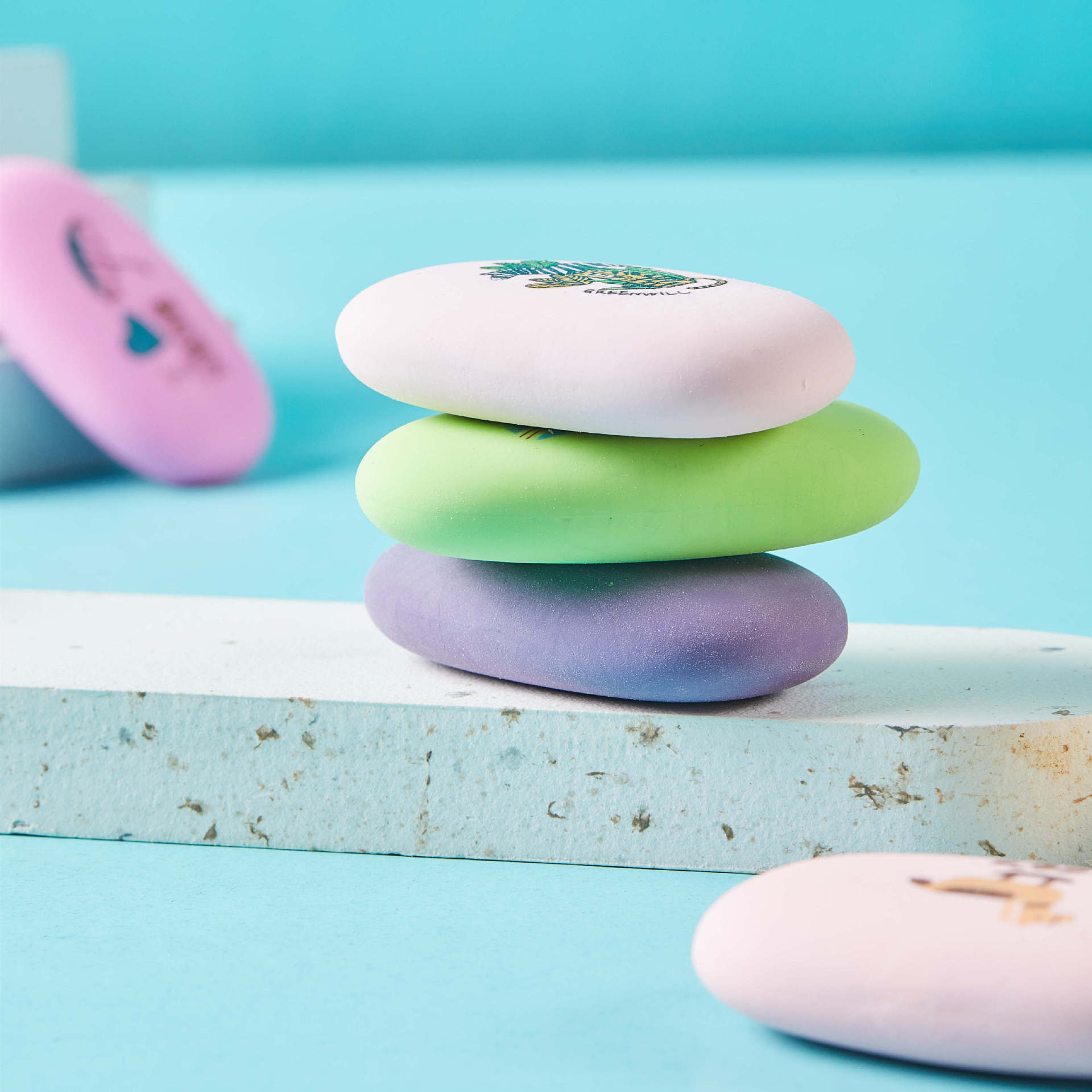 Hermosos materiales de aprendizaje creativos He Rong Eraser serie de guijarros Eraser premios para estudiantes de primaria