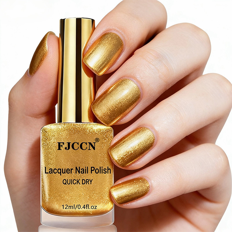 Fjccn 12ml Metallic Mirror Gold Nail Polish, No-Bake Quick-Dry Mirror Gloss Nail Polish, Multi-Color Glossy Finish