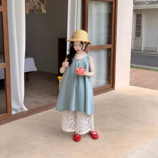女童夏季无袖吊带裙子套装儿童洋气韩版牛仔裙女孩时尚夏装背心裙