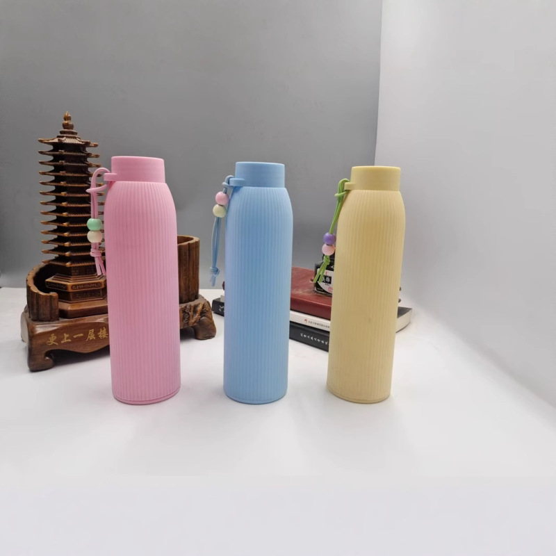 二重構造の水筒、内側はガラス、外側はプラスチック、落下防止、持ち運びに便利、断熱、学生向け、シンプル、女性向け、熱湯防止、保温|undefined