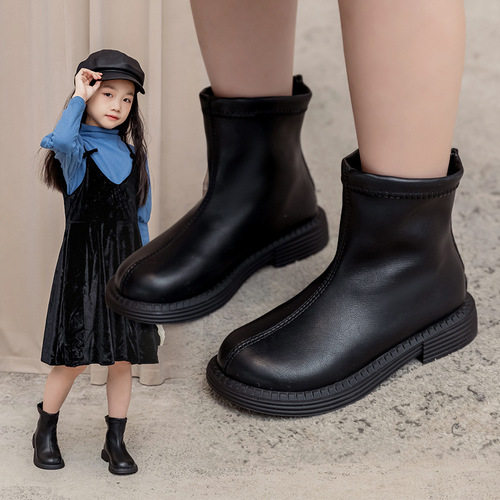 Girls' single boots  autumn and winter new Korean style simple medium and large children's fashionable and slim boots girls' British style Martin boots