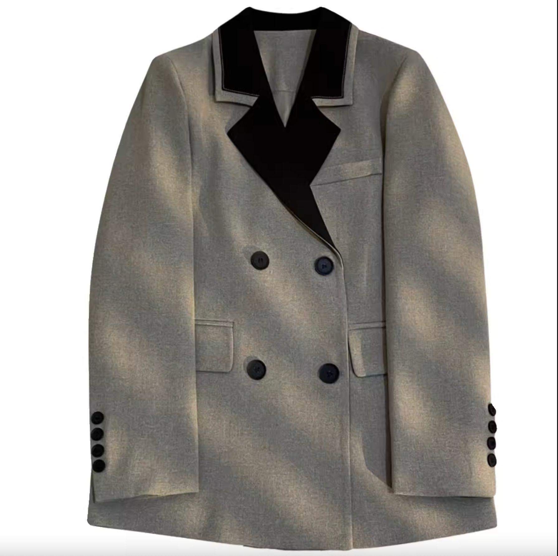 Women's Clothing 2024 autumn new style patchwork design black and gray contrast suit jacket women's patchwork trendy all match casual tops_voghion.com
