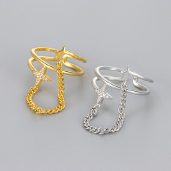 Personalized Diamond Chain Starfall Double Layer Ring for Women, Unique Design Sensibility Finger Ring, High-End Light Luxury Open Ring for Index Finger