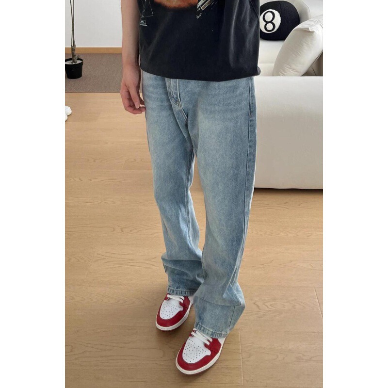 2024 new cleanfit ice blue 501 micro-jeans washed old Vintage straight jeans