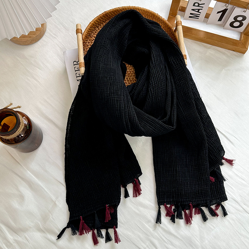 Women's Basic Solid Color Cotton Polyester Tassel Scarf display picture 2