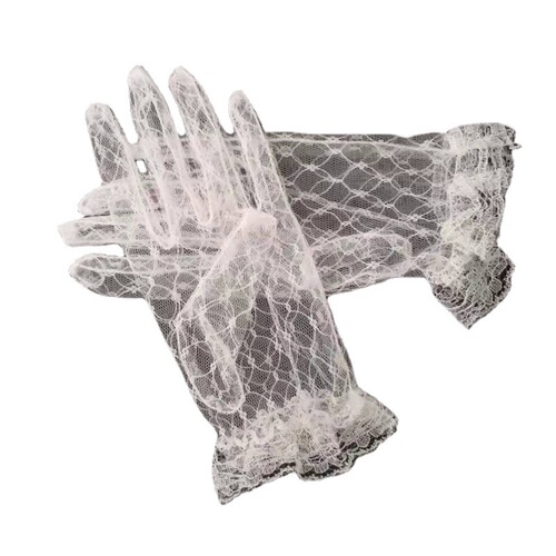 Bridal gloves short gauze wedding dress photo shoot etiquette performance lace thin mesh gloves black and white red