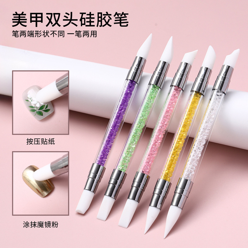Nail silicone pen versatility double-head hollow carving embossing pen magic mirror chalk glue professional tools wholesale