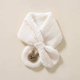 儿童毛绒围巾秋冬季男女童加厚防风围脖女孩宝宝卡通保暖交叉脖套