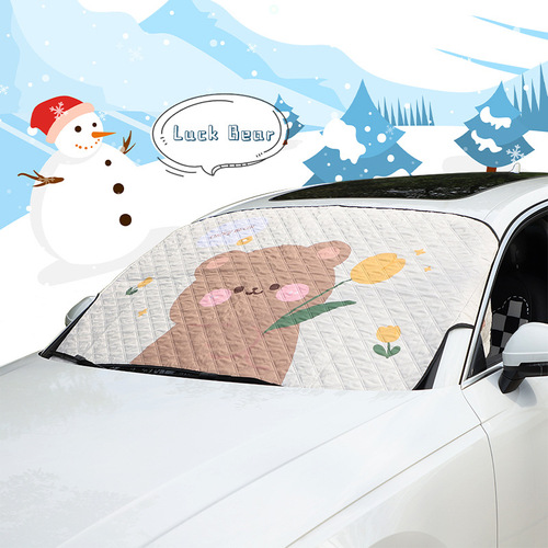 Car snow shield Cartoon printed front windshield anti-freeze and snow cover Winter window universal car snow shield