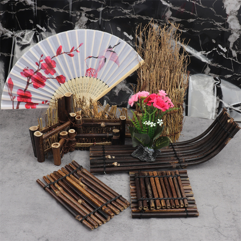 Estilo japonés sashimi decoración fila de bambú decoración de la cerca de bambú estilo japonés escalera de bambú barbacoa platos embellecido sushi Bambú