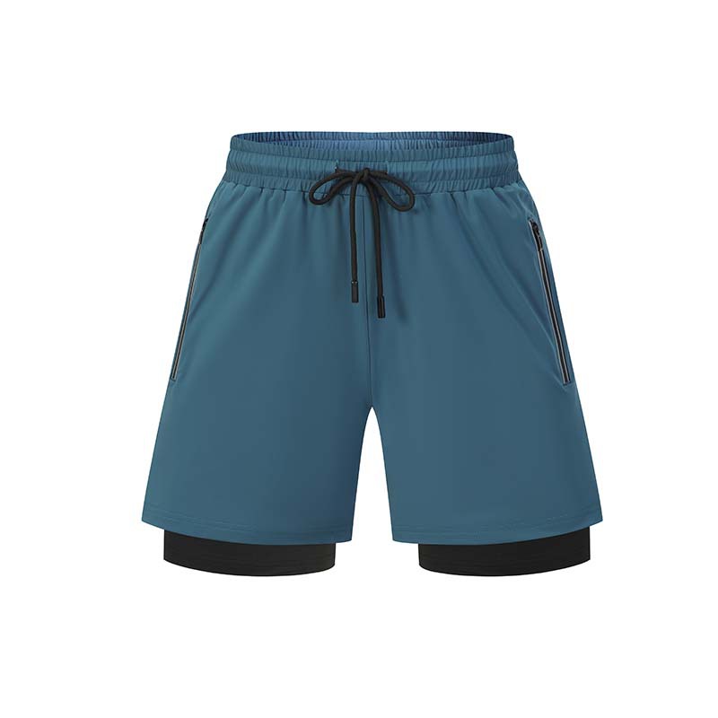 Pantalones cortos deportivos de secado rápido de los hombres de verano forro de doble capa de alta elasticidad para correr pantalones laterales transpirables con cremallera en stock al por mayor