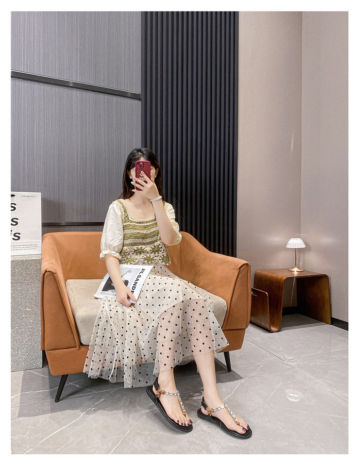Dép sandal nữ quai ngang thắt nút, đế bằng, khóa dán, mũi tròn — Màu nâu pha lê, Màu nâu thắt nút, Màu đen thắt nút chi tiết 25