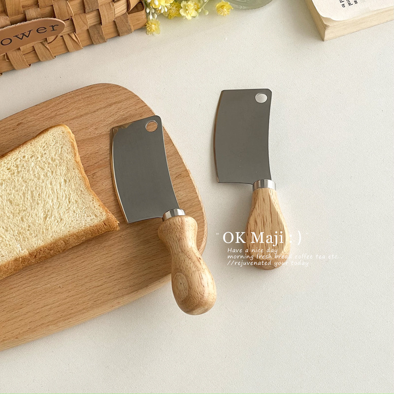 Korean Mini Fruit Knife Household Small Chopper with Wooden Handle Children's Food Supplemented Knife Kitchen Special Stainless Steel Chopper